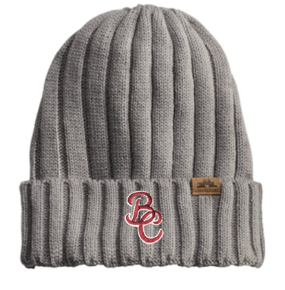 Grey Rib Knit Beanie w/ Script BC