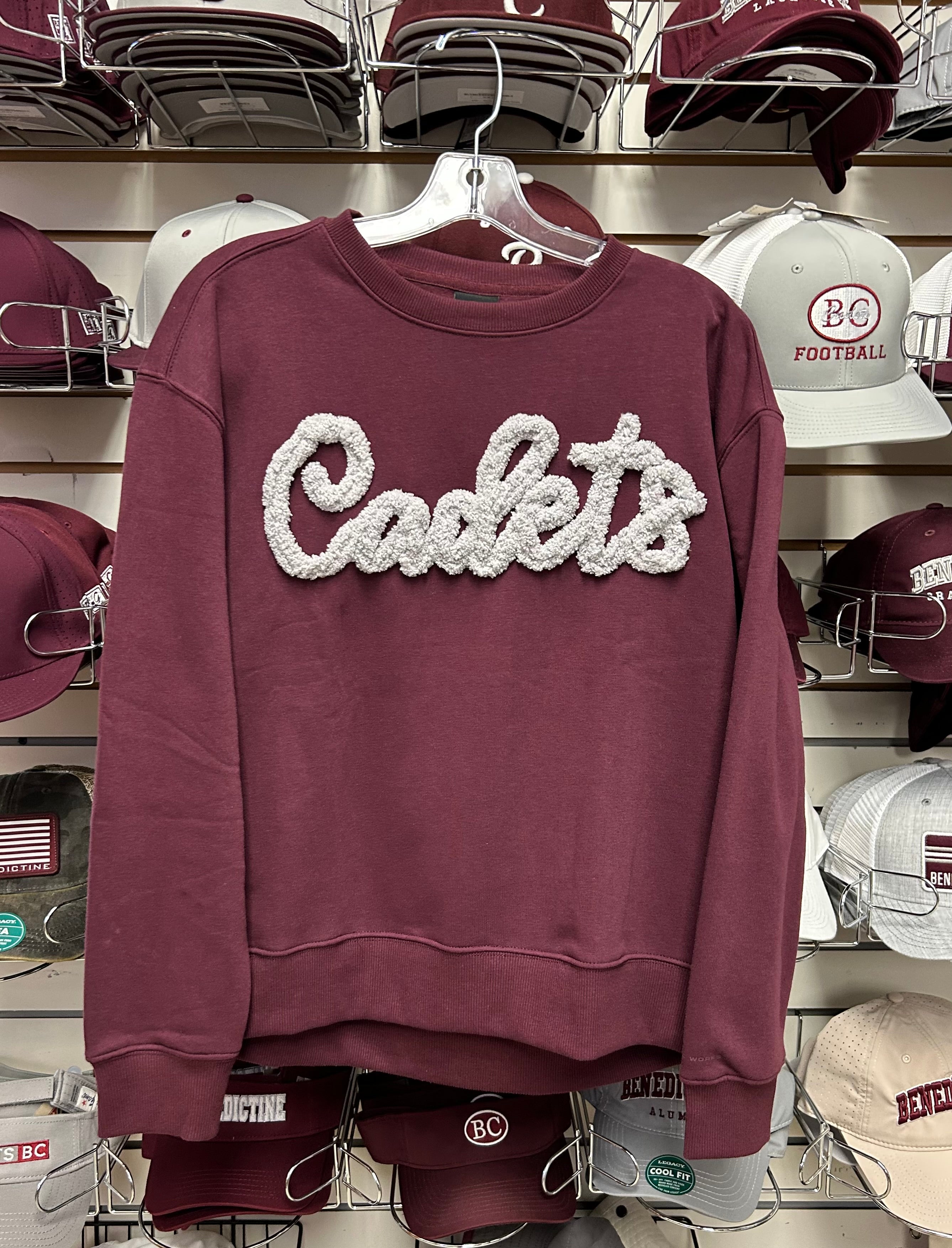 Wms MAROON Crew w/ Puffy Script